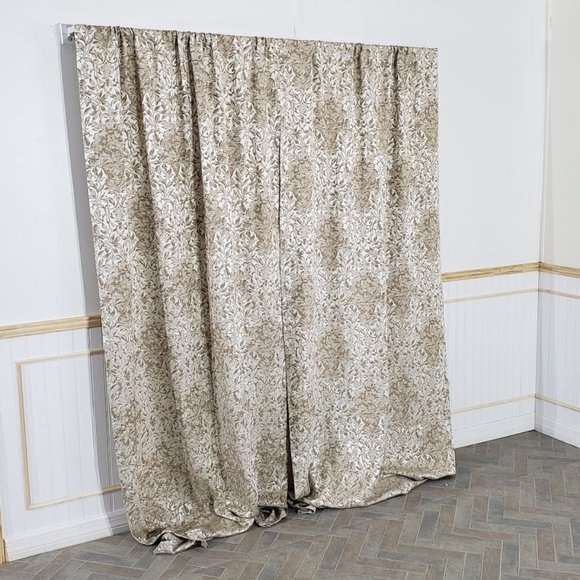 SOLD Vtg Curtain Panels Tan Damask Floral 76x83 - Picture 2 of 8